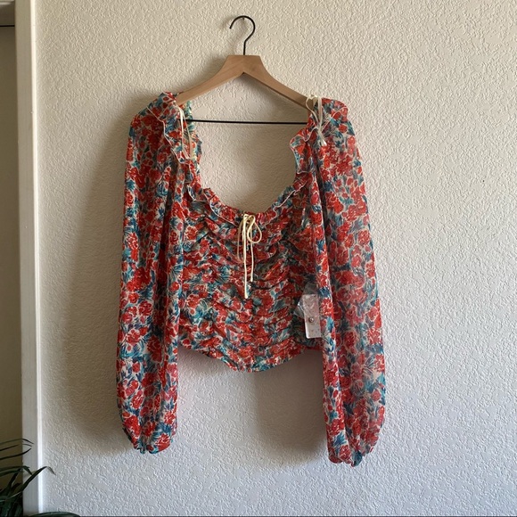 NWT Free People Mabel Print Top Small Pink - Picture 3 of 10